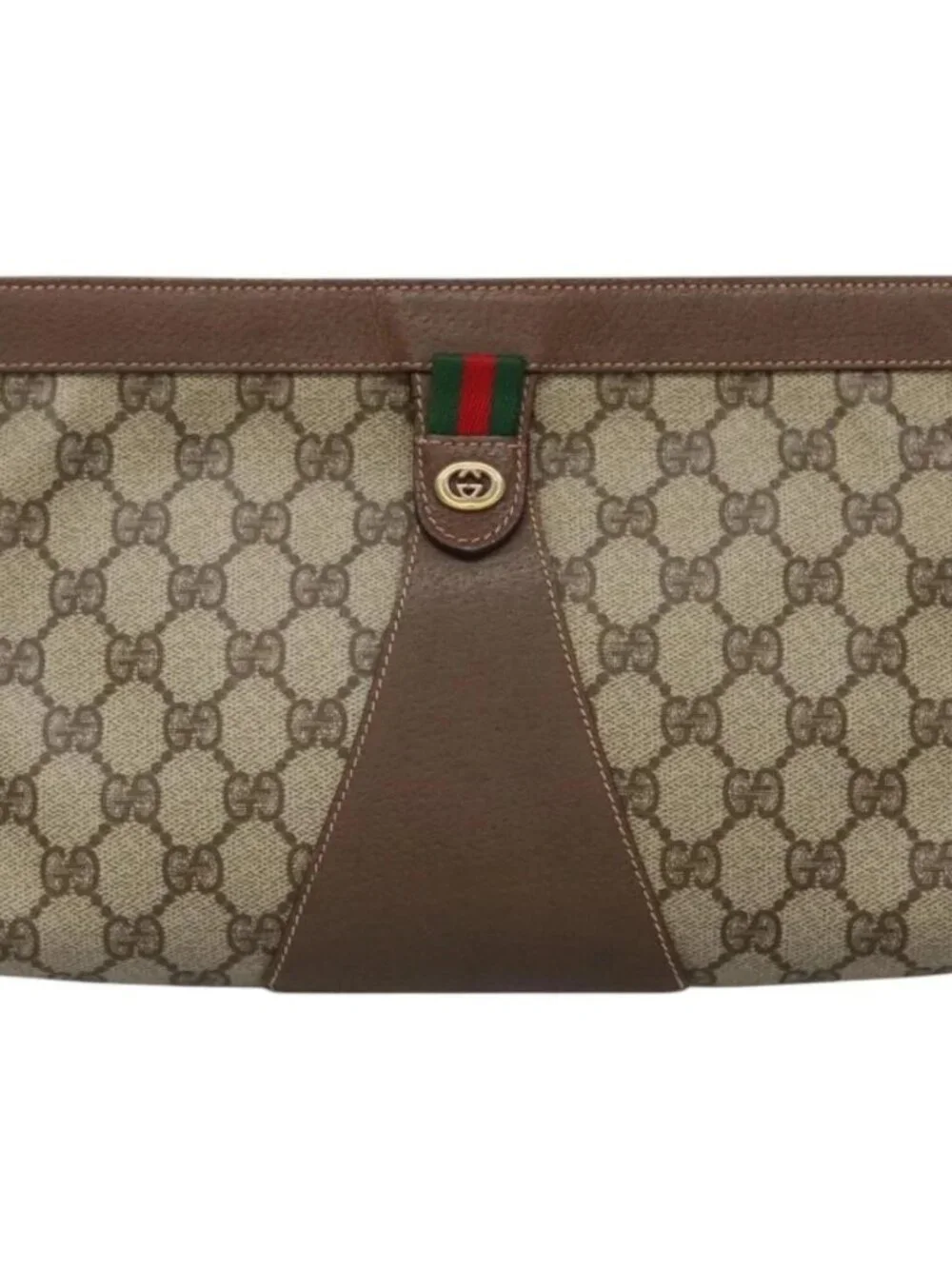 GUCCI GG Supreme Web Sherry Line Clutch Bag PVC Beige Red 156 01 033 Auth MY044